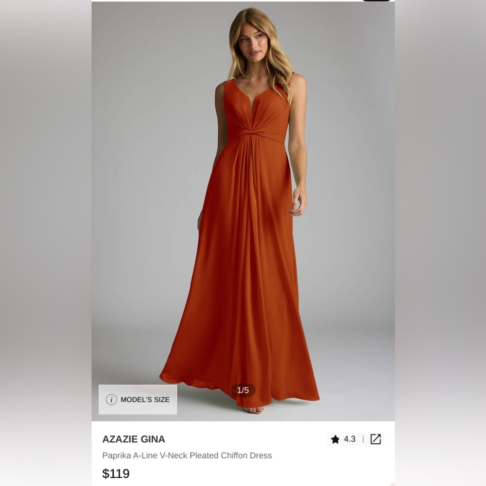 AZAZIE Paprika A-line V-neck Pleated Chiffon Dress Size 6